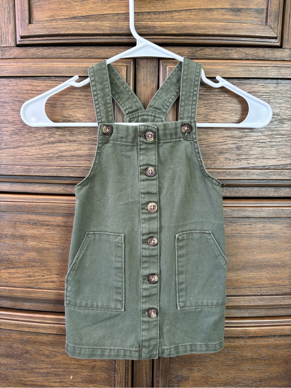 wonder nation Olive Green Button-Front Overall Dress